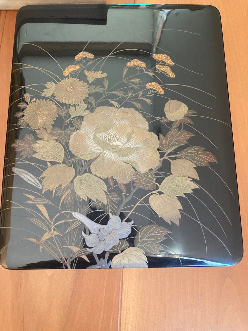 草花蒔絵 硯箱 平安象彦作　書道具