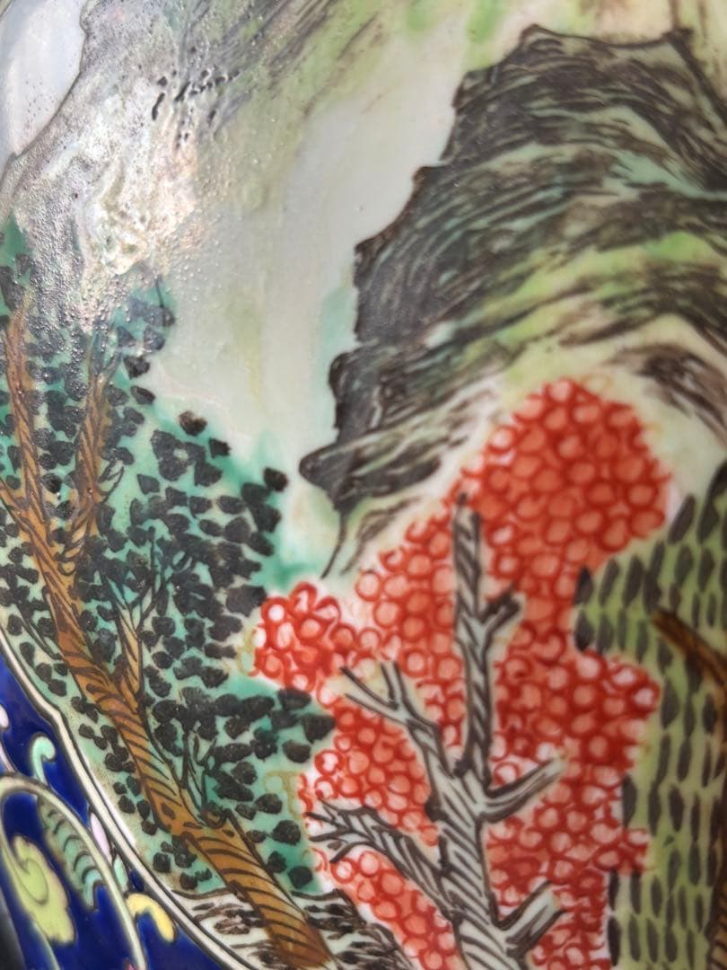 中国古美術 清末民国時代　粉彩大壺　大罐　開光山水風景文　高さ30cm