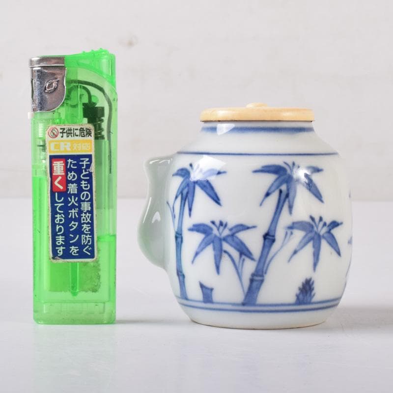 茶道具　染付　竹文　茶入　時代箱付　V　7289