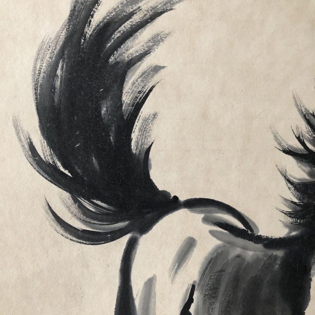 中国美術 掛け軸 徐悲鸿風 馬図 手描き 水墨画 三尺 雑誌付き 床の間