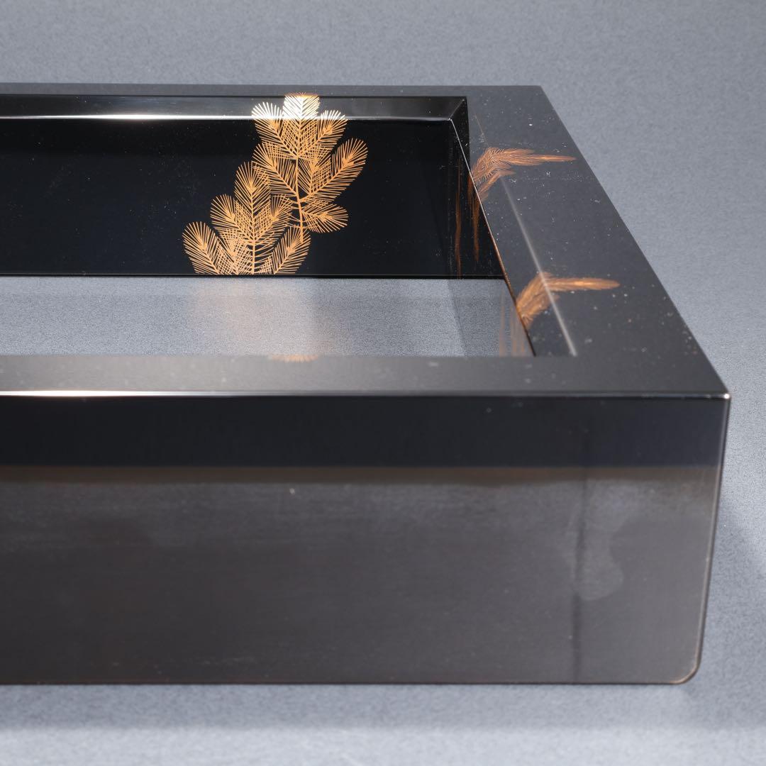 【茶道具】炉縁　象彦　若松文様　裏千家鵬雲斎花押書付　共箱　R1590