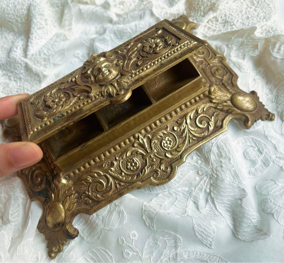 レア　フランス アンティーク 真鍮製 切手スタンド 天使のレリーフ 重厚840g
