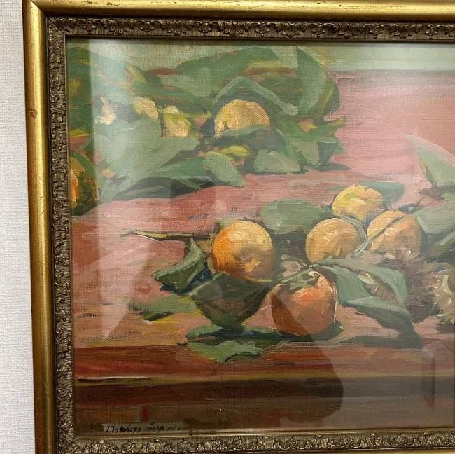みかん　蜜柑 美術品　額装　油彩 絵画 油絵 サイズ約57.5×38×5cm