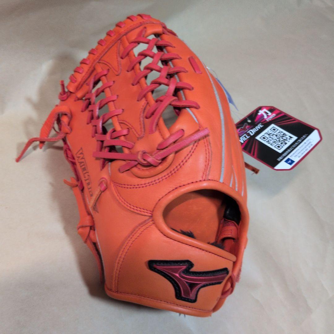 ミズノ:左投げ用:軟式用グラブ:外野手用:サイズ14:オレンジ