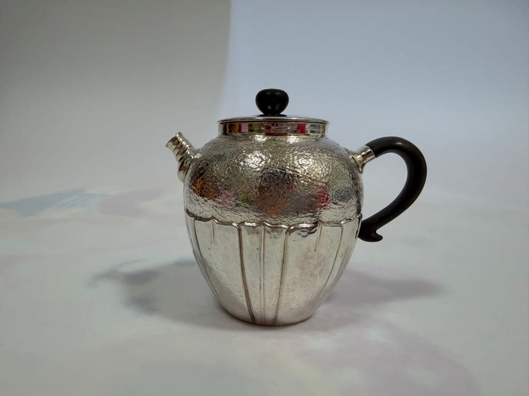 純銀製 菊文 唐木手 急須 銀瓶 煎茶道具