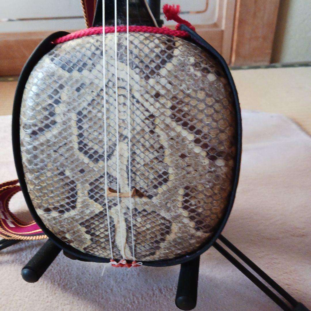 三線 本体 ヘビ皮製 3弦 ケース付き　三線スタンド サンバ　爪　チューナー