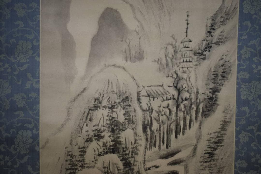 複製/頼山陽/山水人物画賛/工芸/絹表装/布袋屋掛軸HI-149