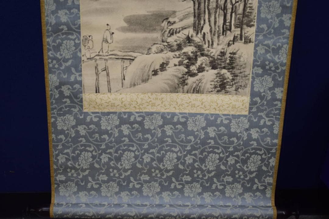 複製/頼山陽/山水人物画賛/工芸/絹表装/布袋屋掛軸HI-149