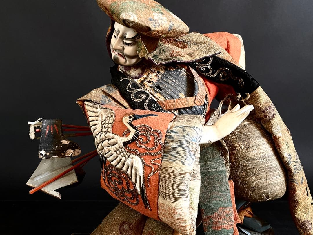 「母」 江戸期 特大 竹田人形 時代人形 武者人形 衣装人形 木製箱 （柱）