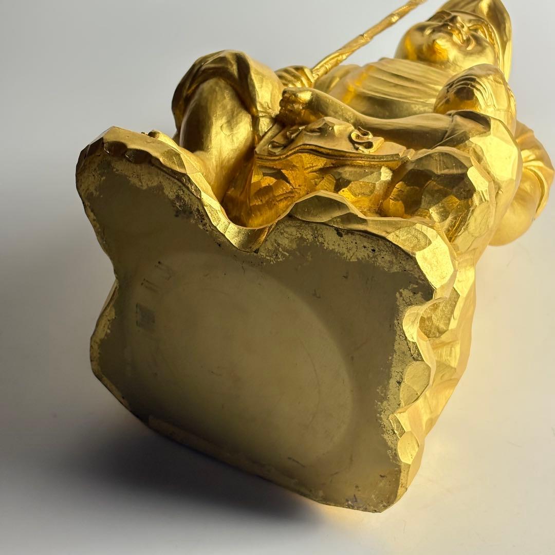 仏師 先崎栄伸 銅ブロンズ 金箔仕上『恵比寿』置物 共箱 定価68万円 仏教美術