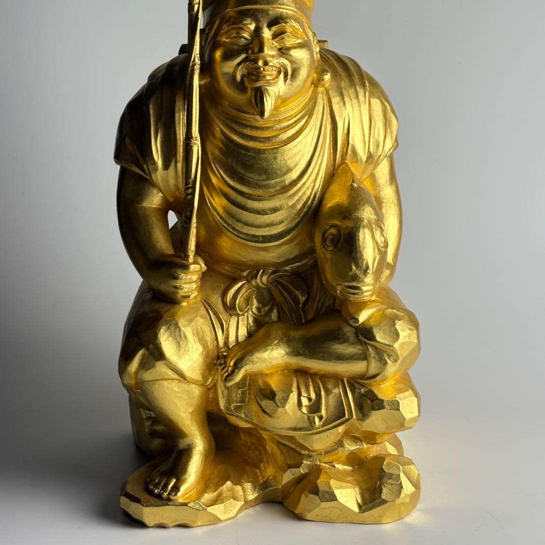 仏師 先崎栄伸 銅ブロンズ 金箔仕上『恵比寿』置物 共箱 定価68万円 仏教美術