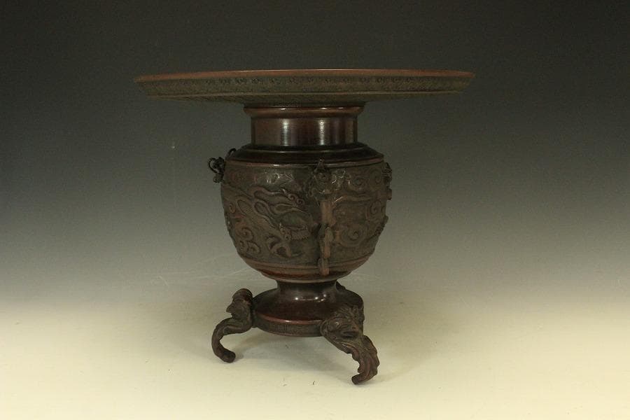 茶道具 銅花器 獣双耳 三足 526