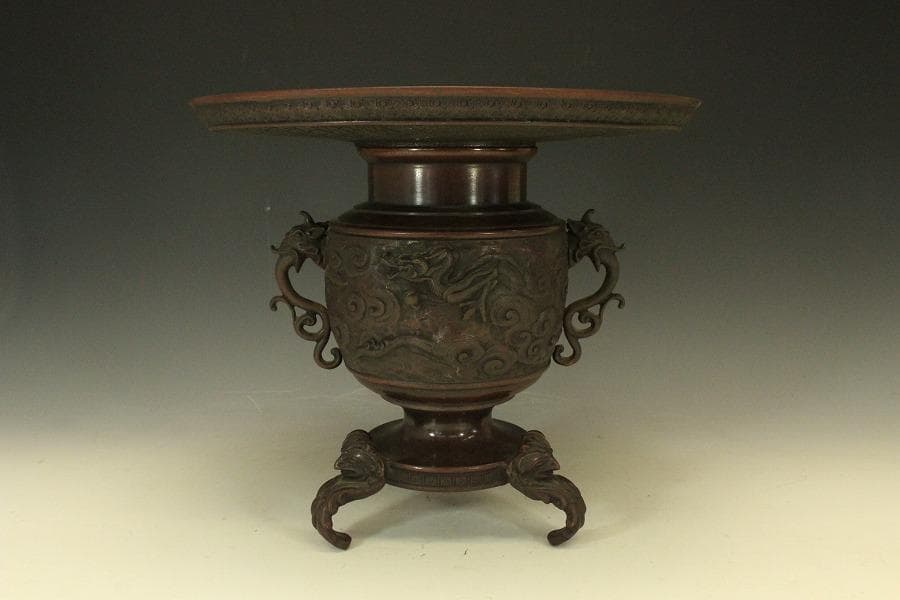 茶道具 銅花器 獣双耳 三足 526