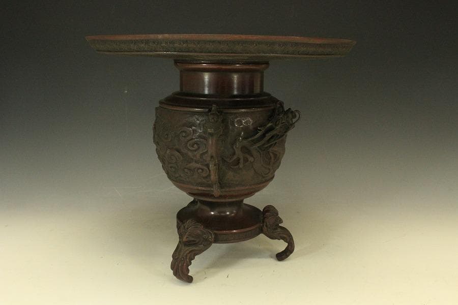 茶道具 銅花器 獣双耳 三足 526