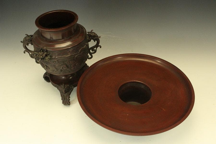 茶道具 銅花器 獣双耳 三足 526