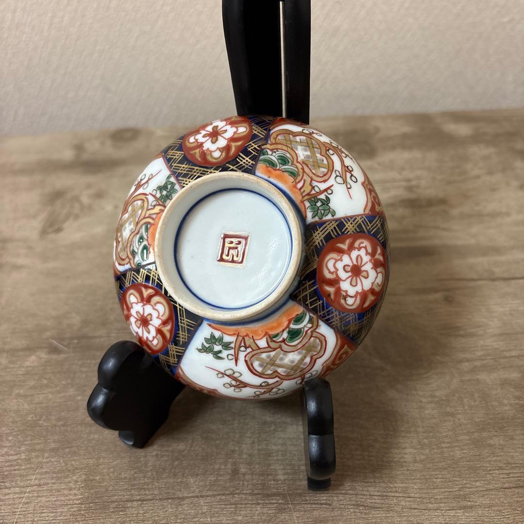古伊万里　色絵染付間取　金襴手　丼　5客　蓋付碗　アンティーク　骨董　明治〜大正