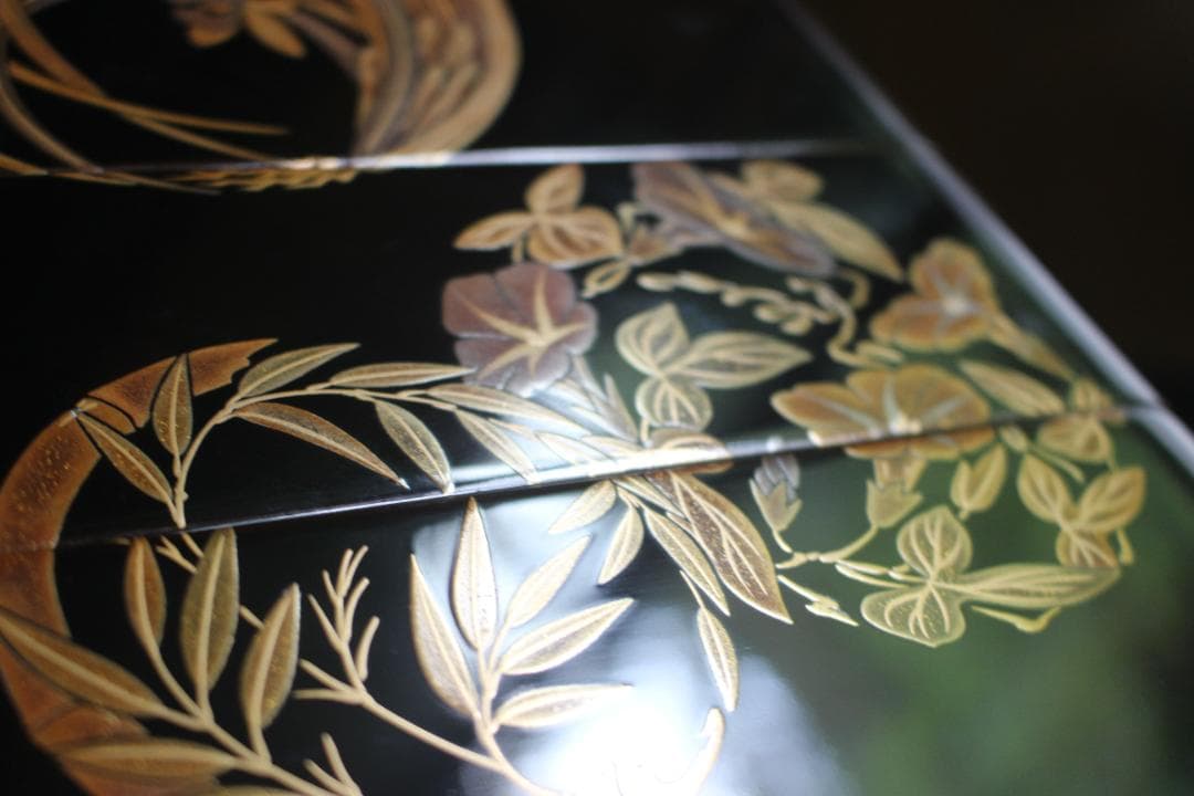 専用！上質黒漆に極上丸紋花蒔絵の映える手提四段重（検輪島塗重箱