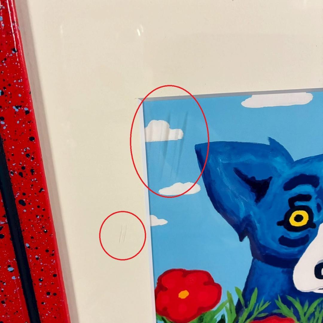 ジョージ・ロドリーゲ「ブルードッグ」額縁入り 幸運の青い犬 可愛い