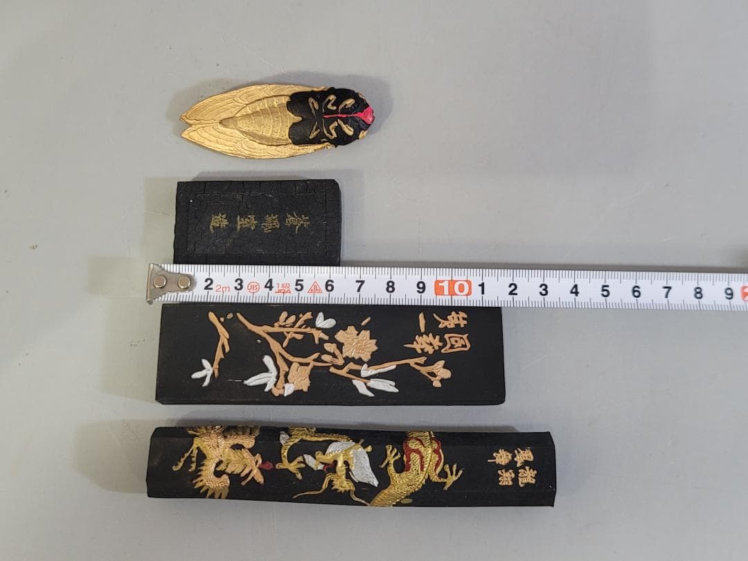 中国古玩 美術工芸品 書道具7点セット「中国木箱付 端渓硯2個 唐墨4個