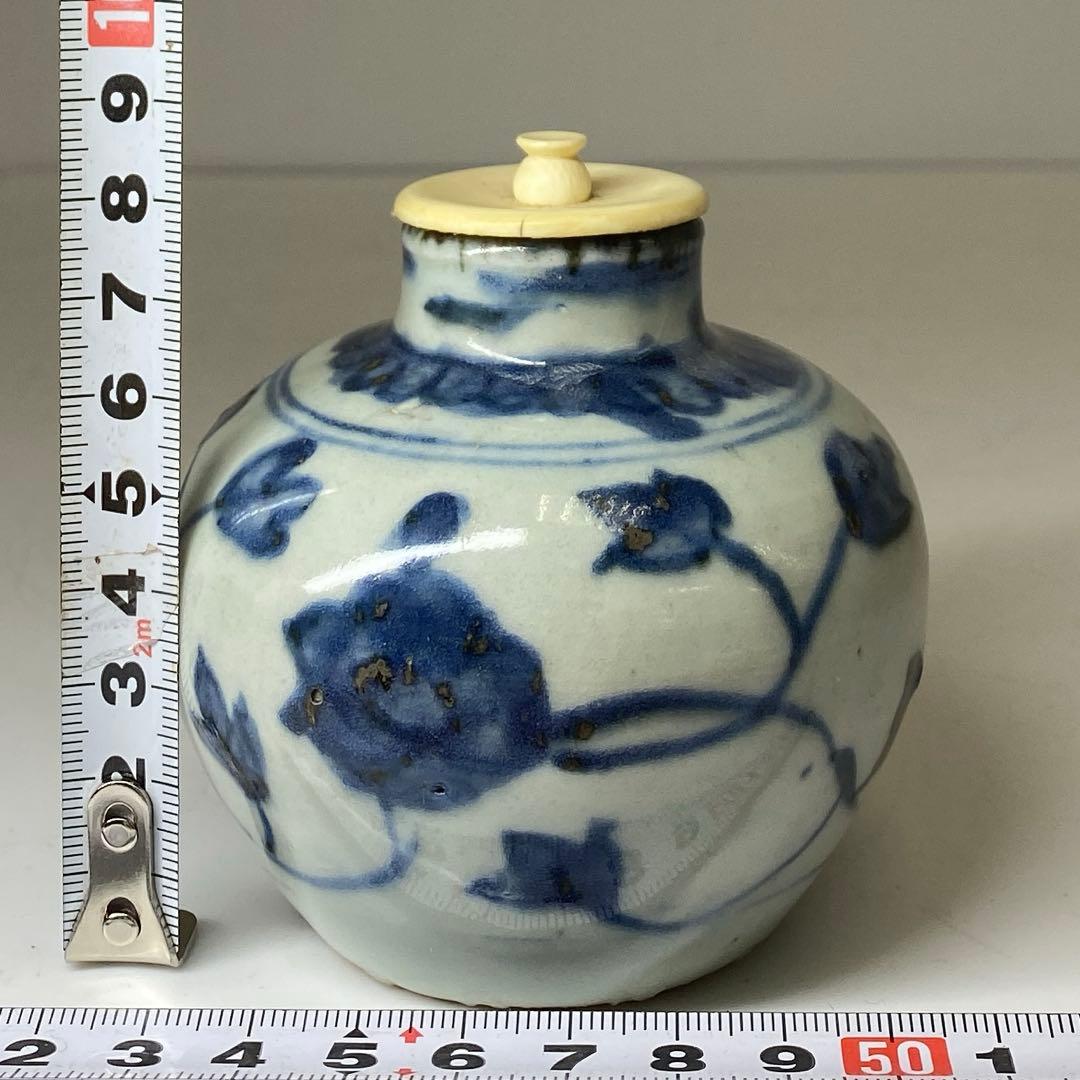 中国明時代 古染付茶入 h8.5cm 東キ8-0121☆2F トヒチ