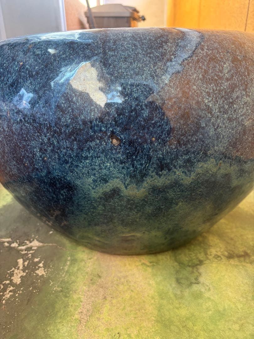 火鉢 海鼠釉 鉢 金魚鉢 睡蓮鉢 染付 メダカ鉢 釜道具 灰道具 大型陶器