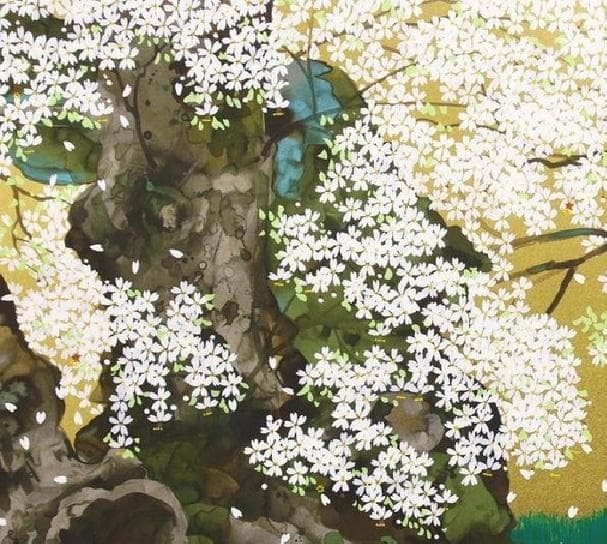 中島千波「石部の桜（福島県）」シルクスクリーン 約12号 直筆サイン 証明シール