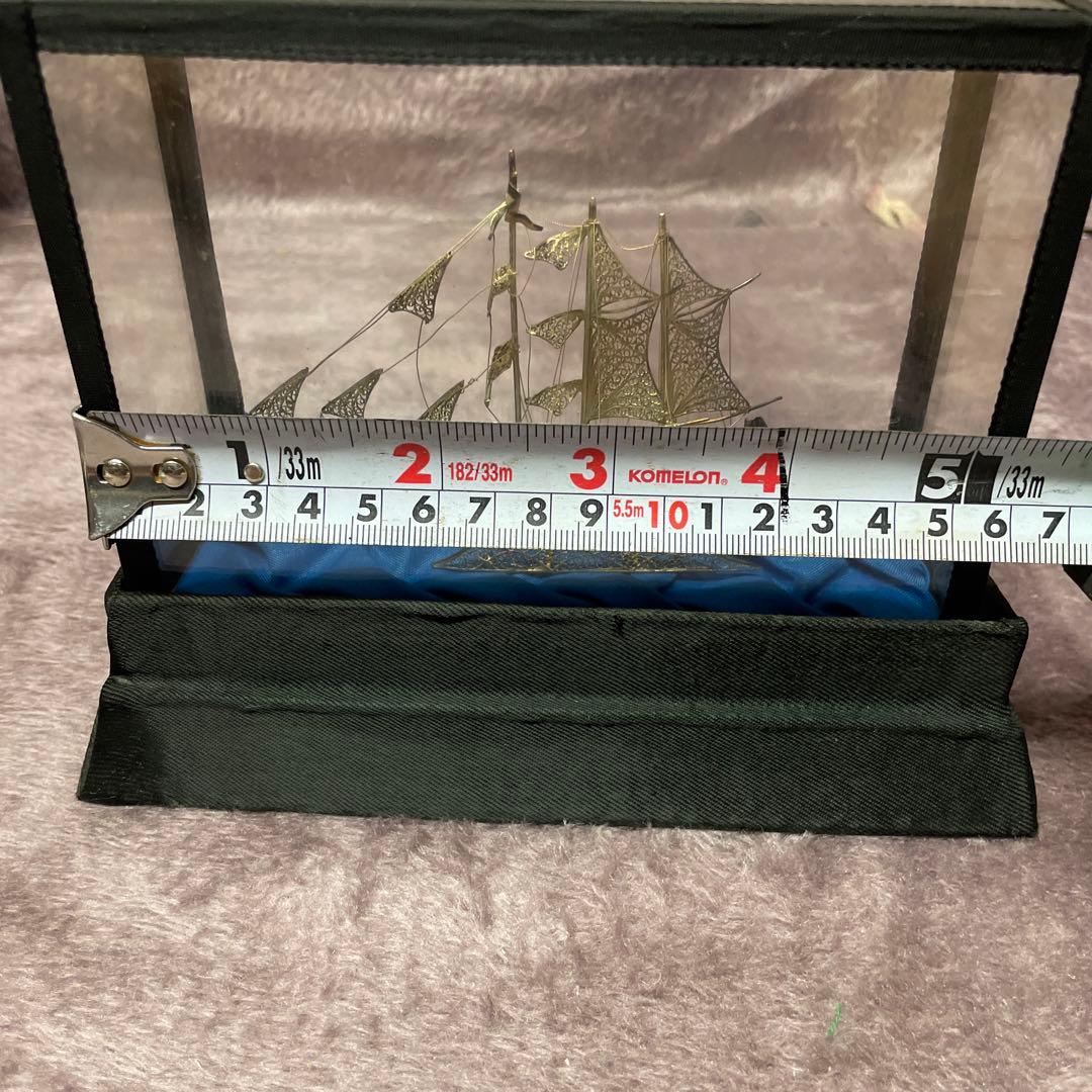 金属製 帆船模型 ガラスケース付き