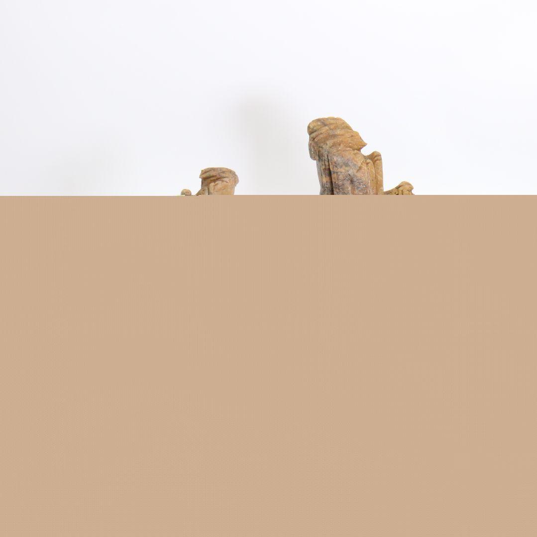 玉石蝋石青田石 楼閣山水雕 中国 床飾 置物　V201