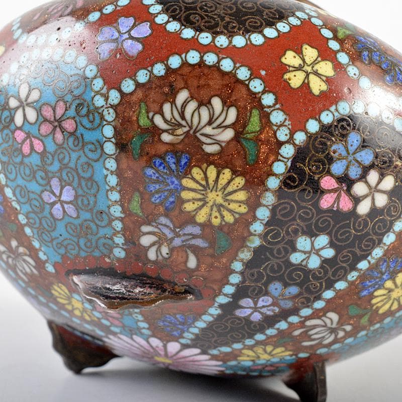 中国　古七宝琺瑯彩　花文　蓋物　D　R5798