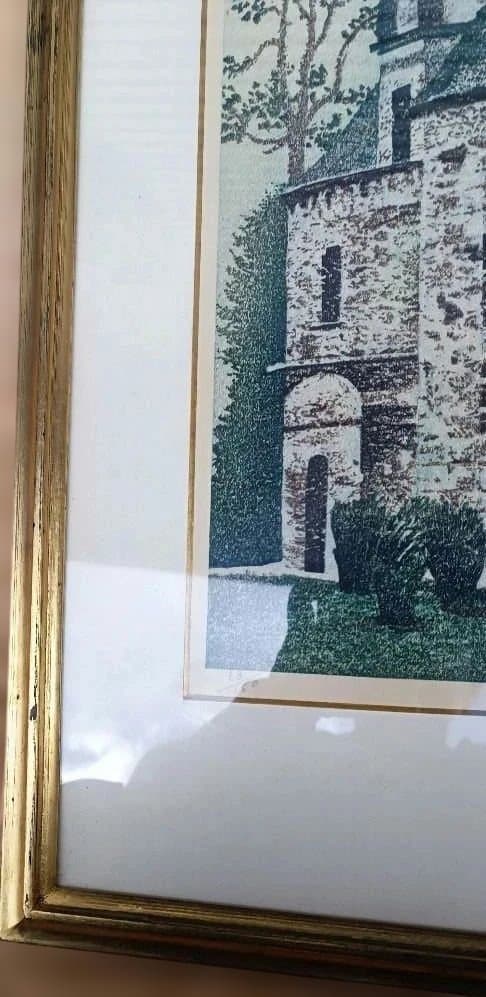 岡鹿之助　木版画　 城の風景画 　加藤版画研究所　サイン入り