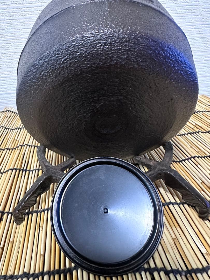未使用、山形水沢 伝統工芸士 菊池 政光作 飾銅蓋 南部鉄瓶　南部鉄器　鉄瓶