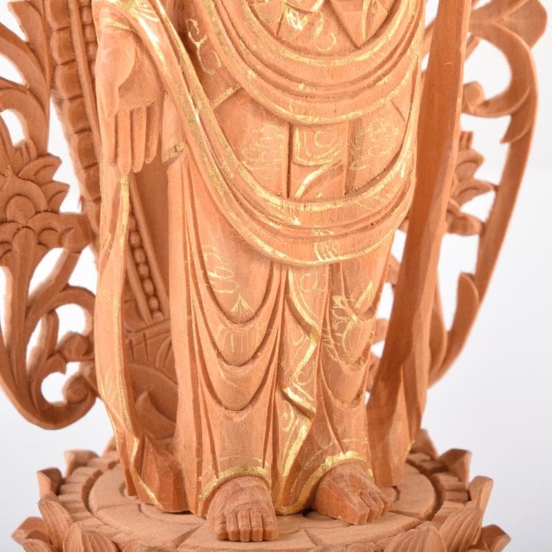 仏教美術　金彩柘植彫刻　聖観音菩薩像　仏像　置物　M　7073