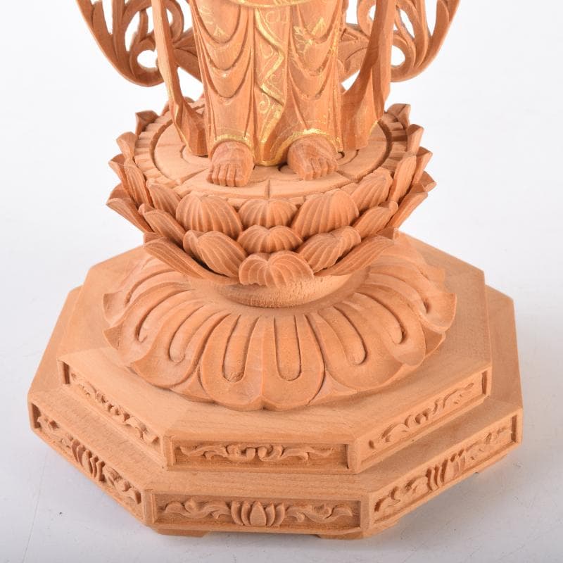 仏教美術　金彩柘植彫刻　聖観音菩薩像　仏像　置物　M　7073