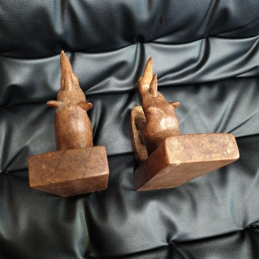 ブックエンド サイ 木彫 アンティーク レトロ 動物 アニマル