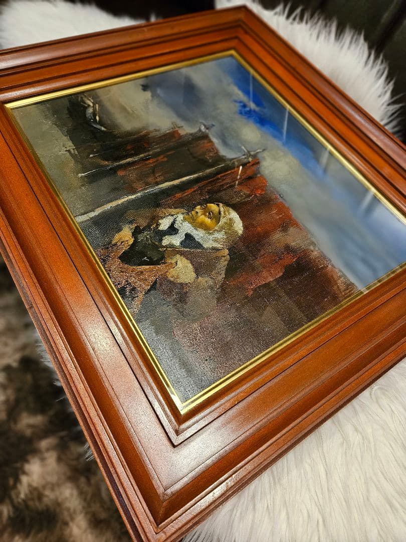 工藤和男「網干し場」油彩 8号 創元会元会長 労働者の賛歌 豪華額装 逸品