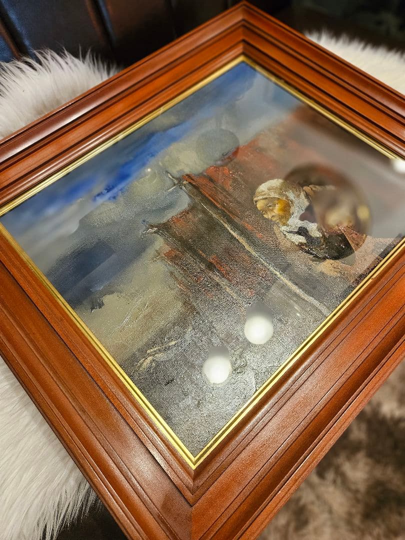 工藤和男「網干し場」油彩 8号 創元会元会長 労働者の賛歌 豪華額装 逸品