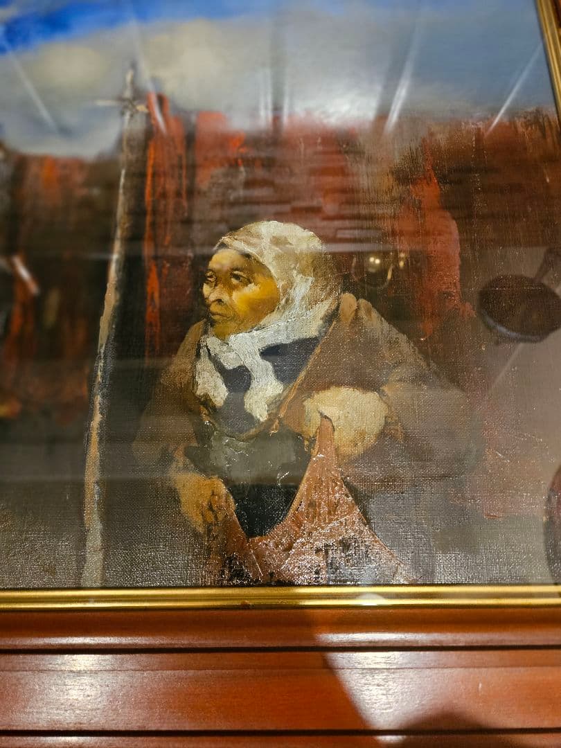 工藤和男「網干し場」油彩 8号 創元会元会長 労働者の賛歌 豪華額装 逸品