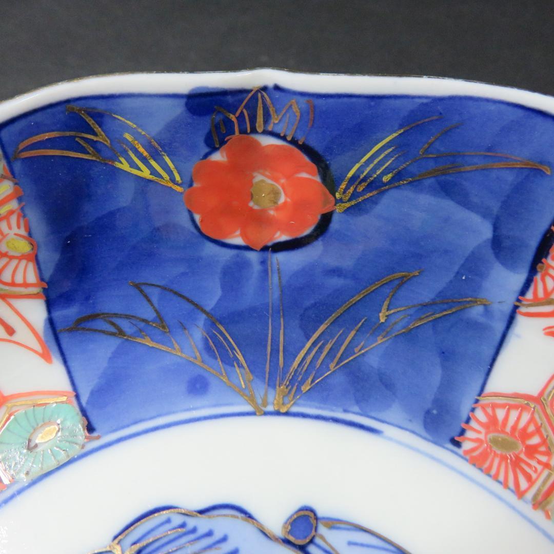 なます皿 5枚 金彩 色絵付 蝙蝠 コウモリ 窯 歪み 明治 大正