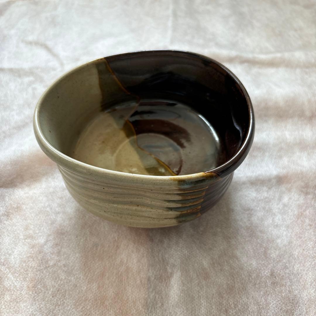 茶道具　茶碗　膳所焼　沓形　変形 陽炎園