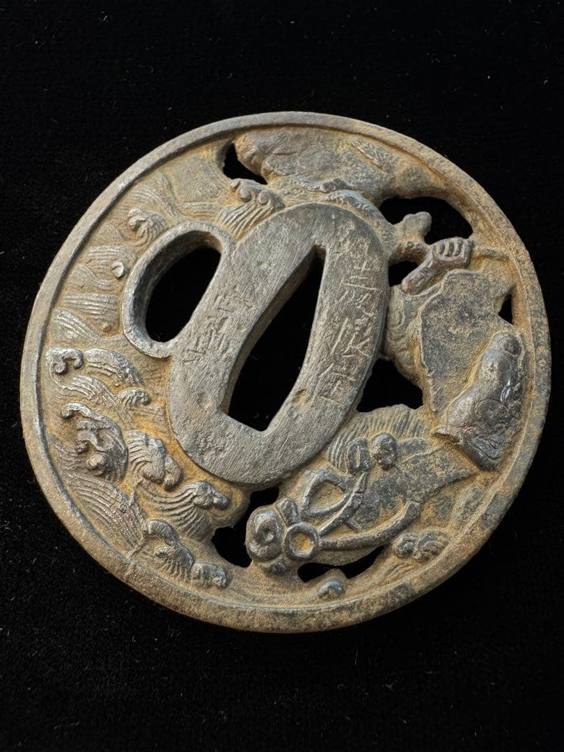 在銘 彦根住宗典 鉄地鐔 騎馬図 鍔 拵 日本刀 刀装具 骨董 古美術 江戸時代