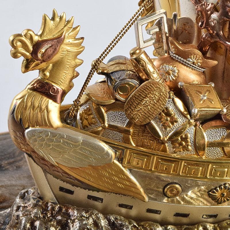 豊秀作　銀製　宝船　置物　ガラスケース　D　R9193B