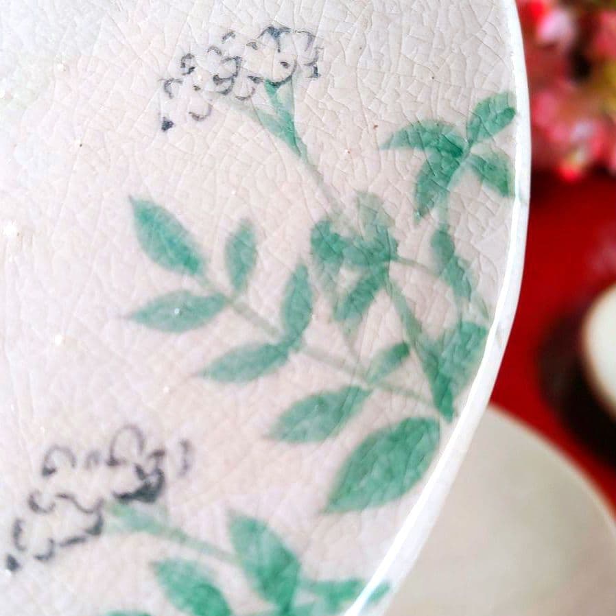 京焼　楽焼楽入窯　伝統工芸士吉村楽入　春の七草画　銘々皿　茶道具　初釜　桐箱入