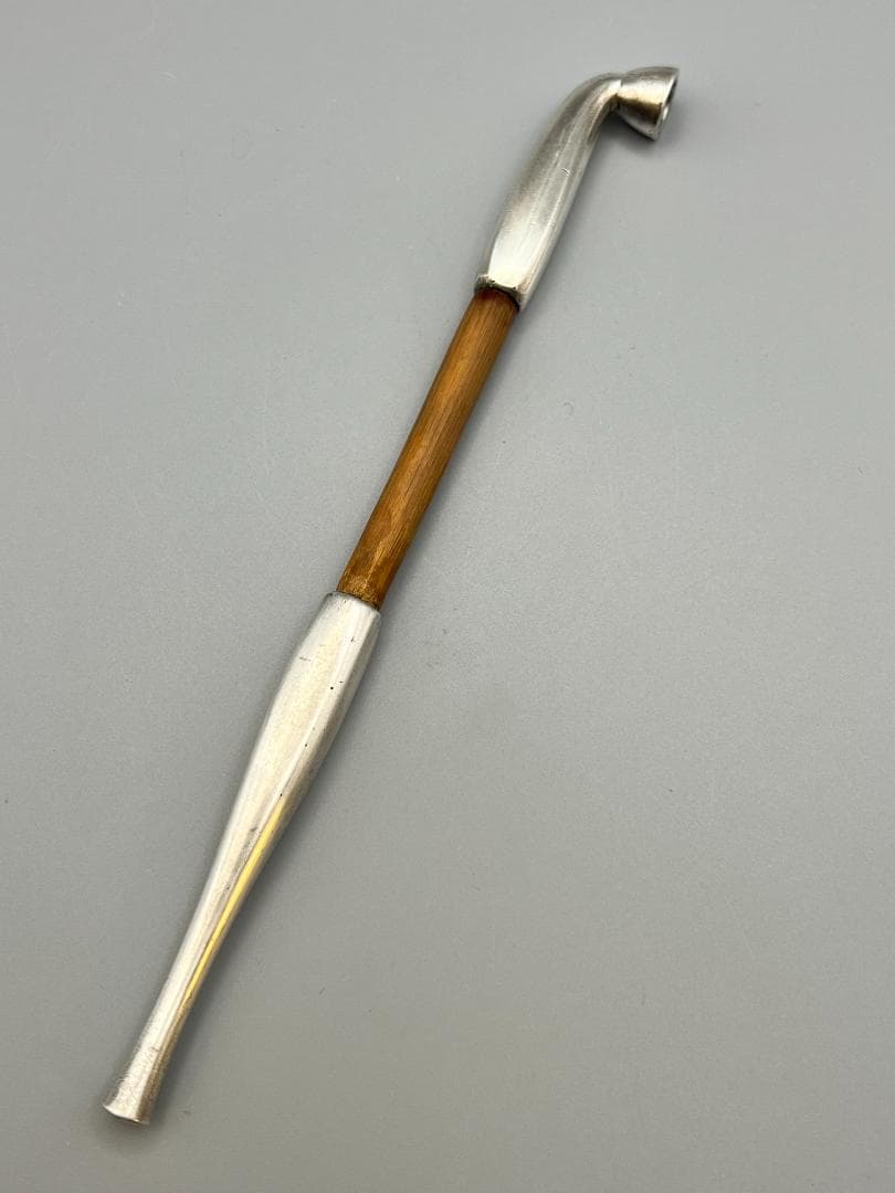 江戸明治時代　月と動物鉄金具　水晶玉根〆　純銀製キセル　重量約125g