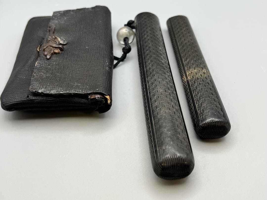 江戸明治時代　月と動物鉄金具　水晶玉根〆　純銀製キセル　重量約125g