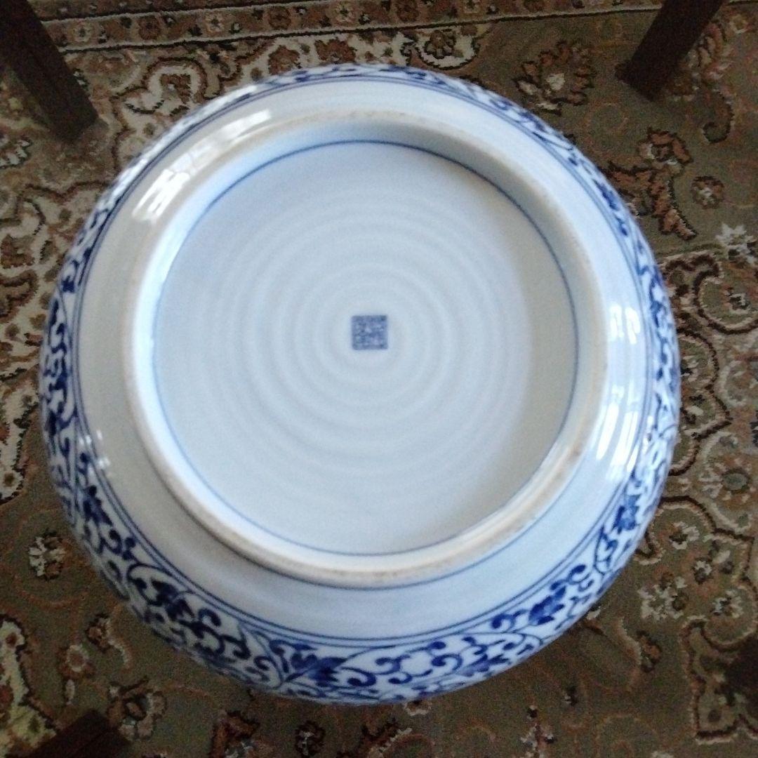 中国骨董大き目サイズ【松、竹、梅三友図染付青花洗】在銘旧家蔵希少貴重コレクション