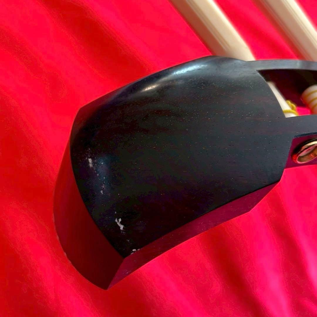 中棹 長唄三味線 紅木 金細 三つ折り 子持ち綾杉胴 犬皮 両面 ハードケース付