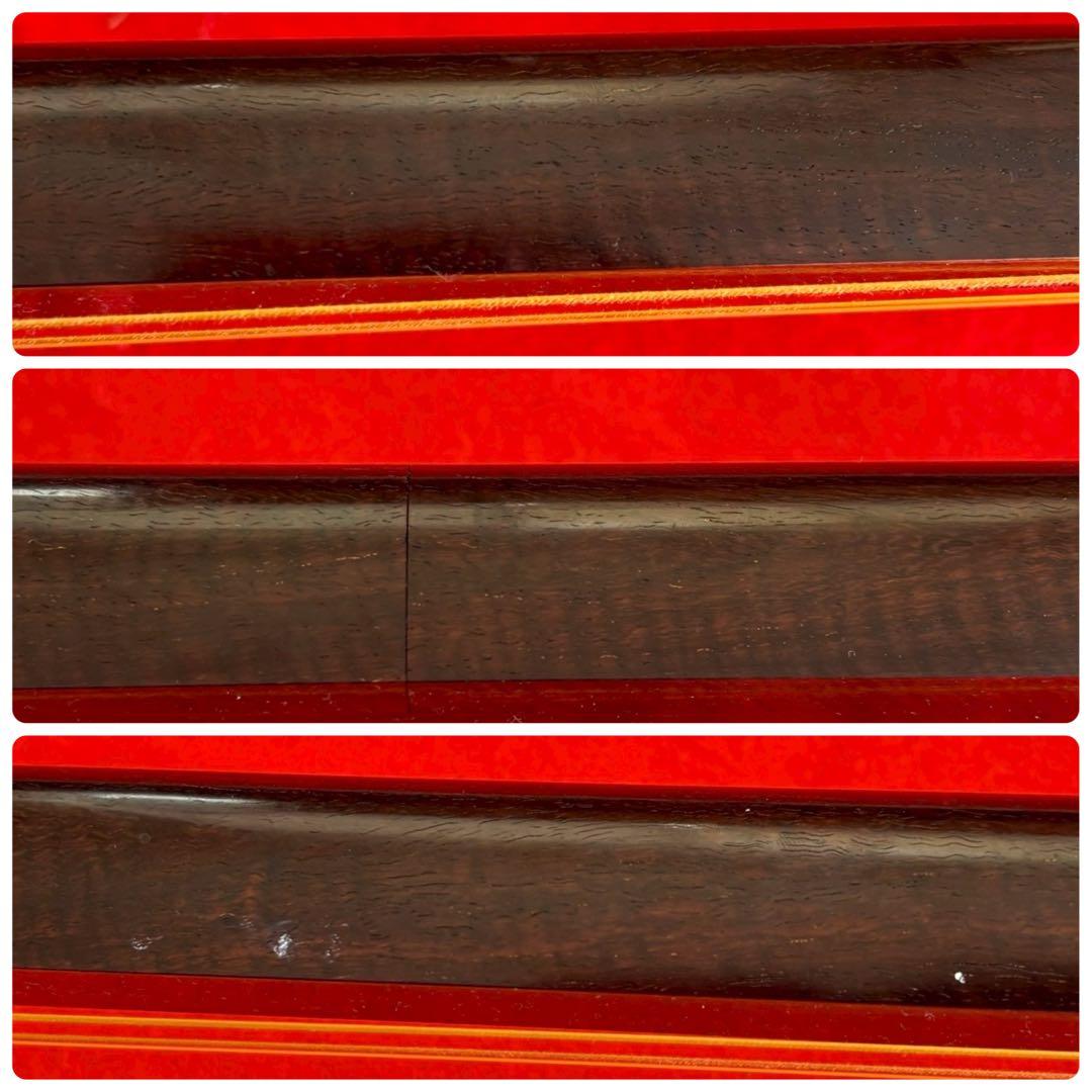 中棹 長唄三味線 紅木 金細 三つ折り 子持ち綾杉胴 犬皮 両面 ハードケース付