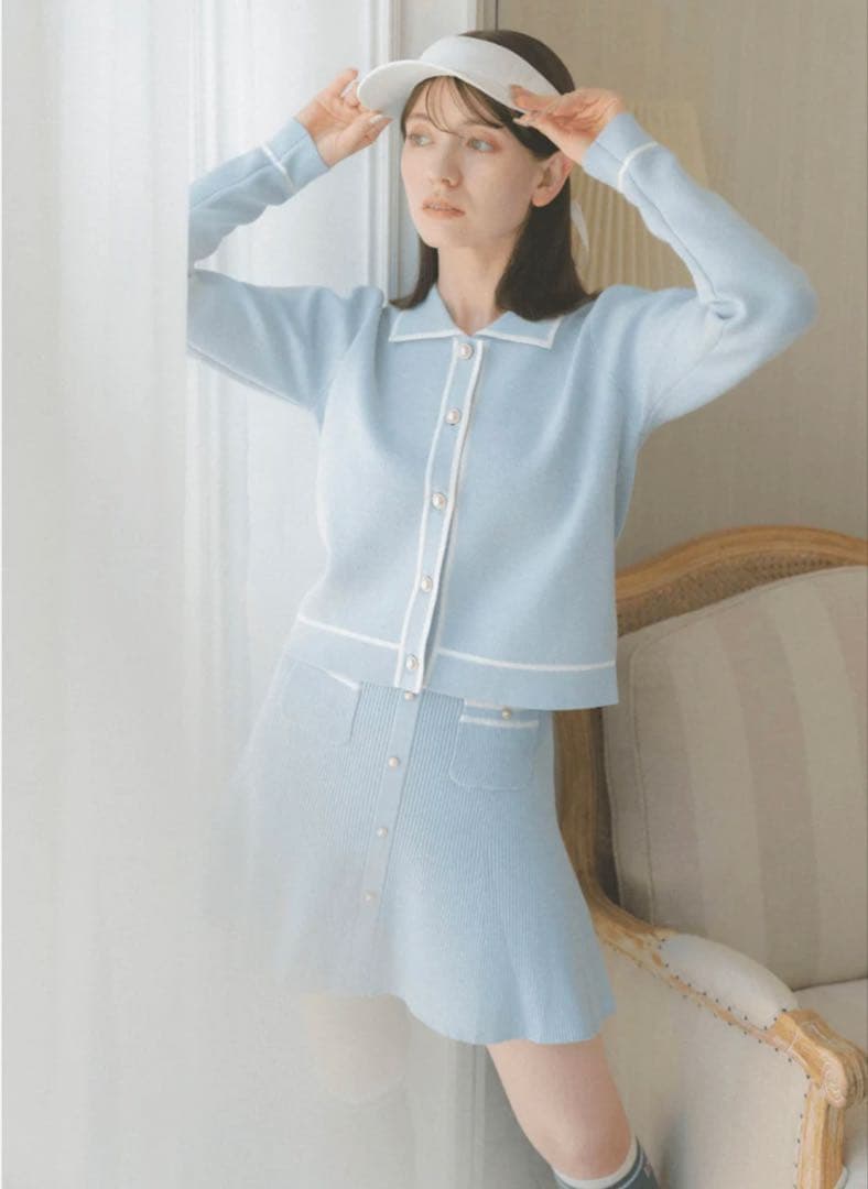 美品LE.NAN Lady knit jacket blue