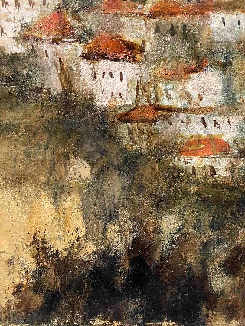 【模写】千本裕三「教会の見える丘」風景画　油彩画　額装　サイン有り　F15号