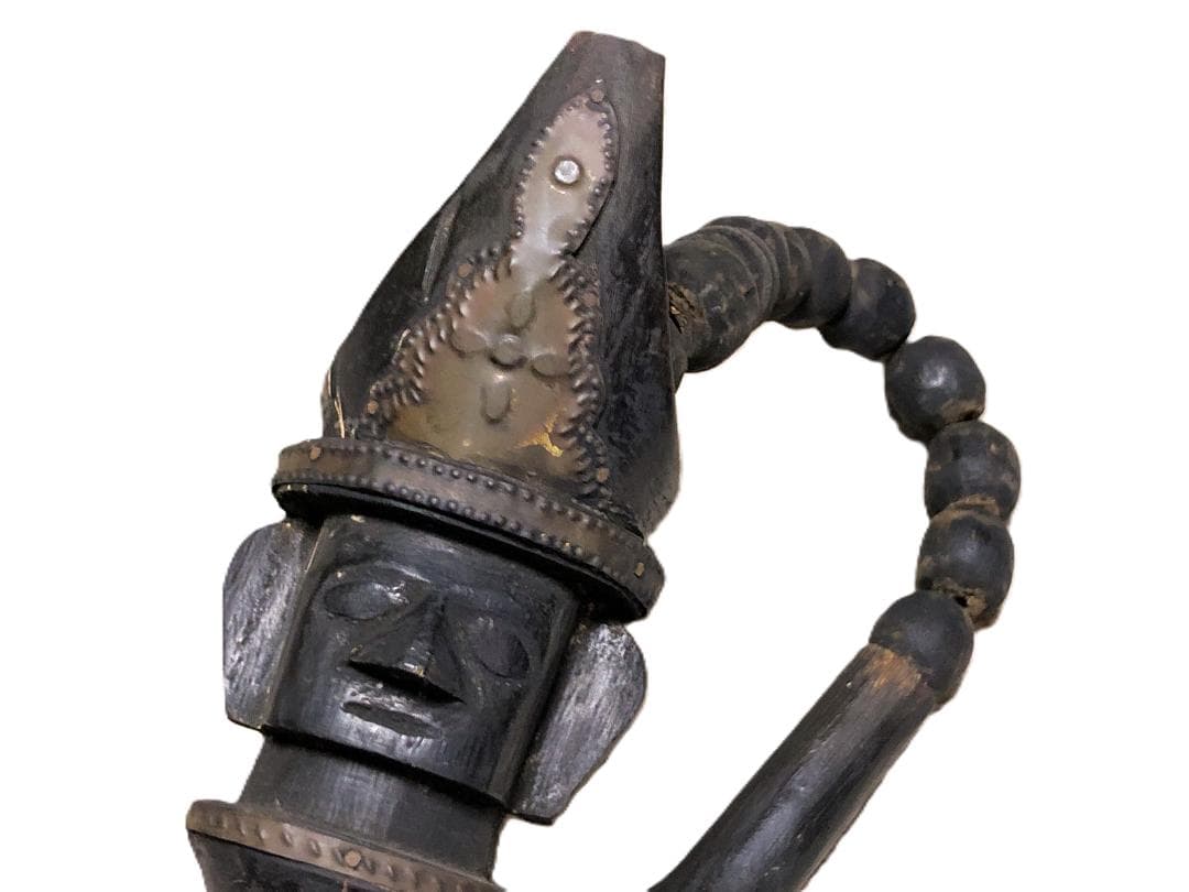 【 木製彫金儀式杖 】　インディオ（南米先住）　マプチェ/ケマムル